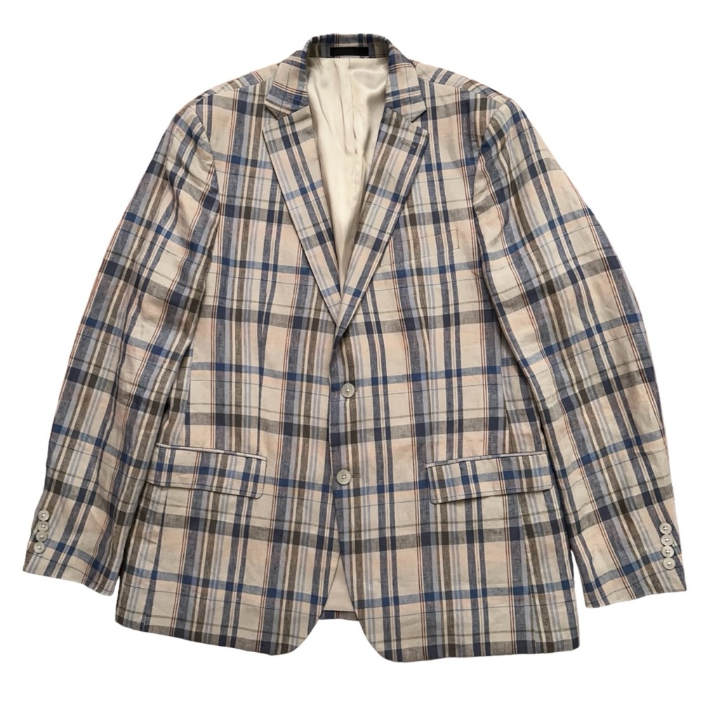 Lauren Ralph Lauren Blazer Jacket Mens 42L (44L) Sports Coat Linen Plaid Beige
